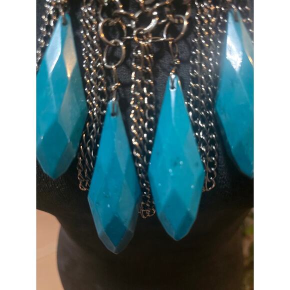 Women's Statement Necklace With Large Blue Gemstones Lobster Claw Clasp - Picture 3 of 6